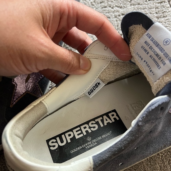 Blue Suede Superstar Sneakers with Purple Star